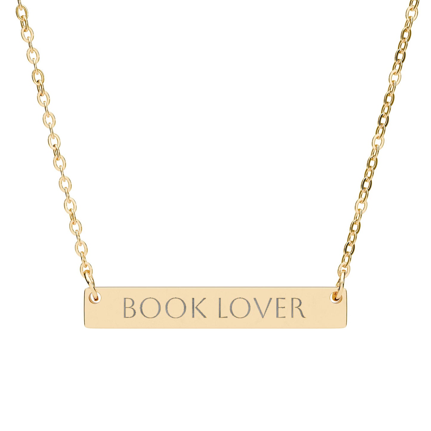 Book Lover Engraved Bar Necklace