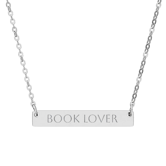 Book Lover Engraved Bar Necklace